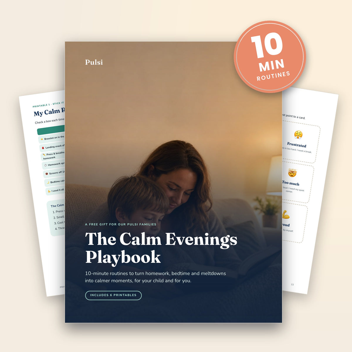 The 10-Minute Calm Evenings Playbook, Pulsi eBook with 6 printables